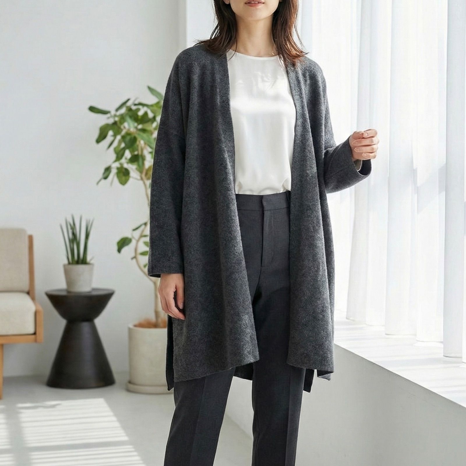 ANAYI ウールカシミヤスムース カーディガン ロングカーディガン 36