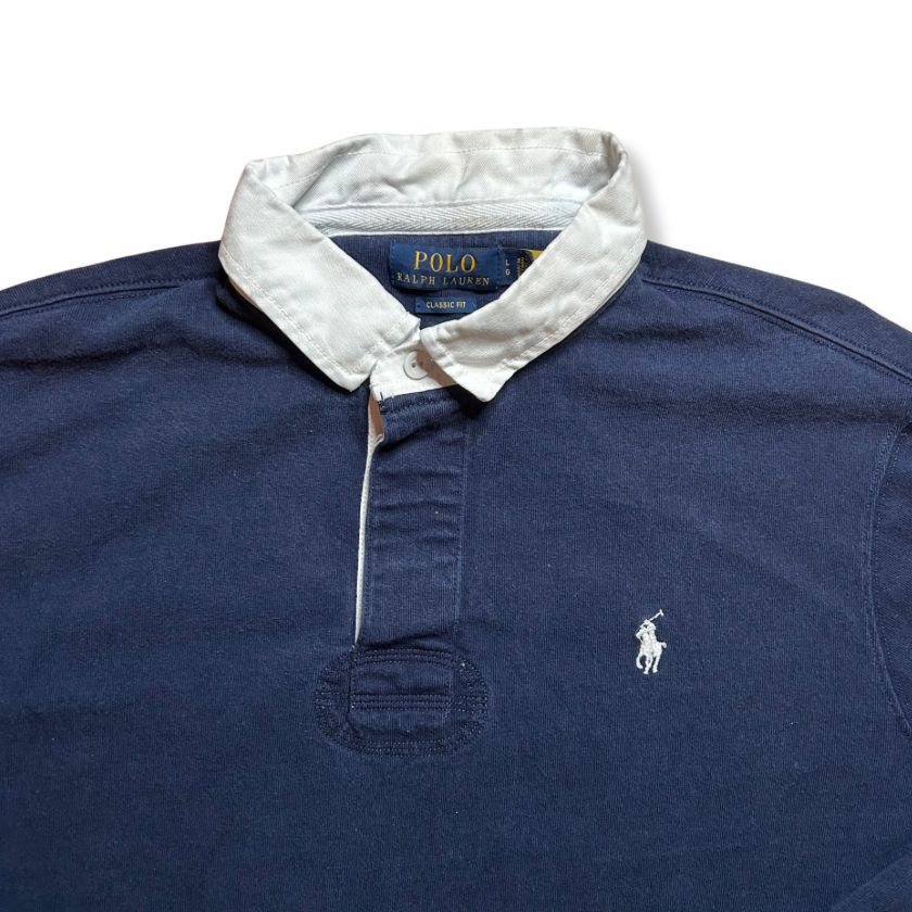 Polo Ralph Lauren 長袖ラガーシャツ ネイビー ホワイト襟 - メルカリ