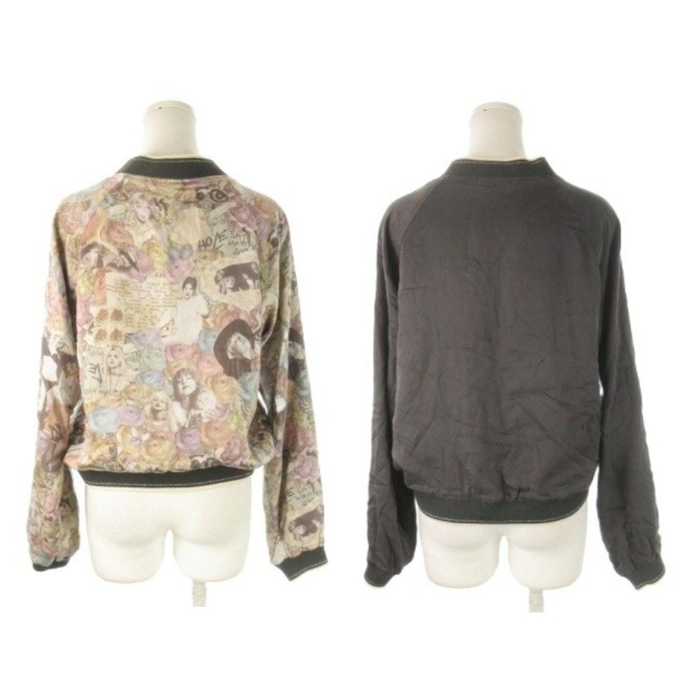 ヒステリックグラマー GLAMOUR LOVE リバーシブルブルゾン ジャンパー F ピンク ベージュ チャコール グレー ロゴ刺繍 コラージュ ジップアップ CK 18 GY 01