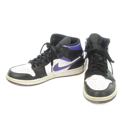 ナイキ NIKE AIR JORDAN 1 MID スニーカー ハイカット 配色 レースアップ 27.0 cm 黒 ブラック 紫 パープル 554724-095 AH 2 GY 01