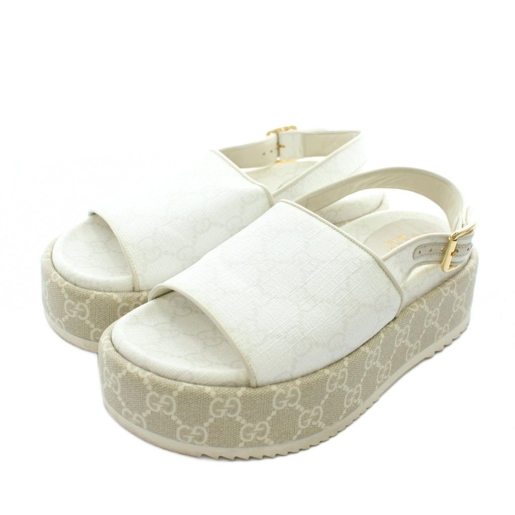 グッチ GUCCI サンダル プラットフォーム GGスプリーム 厚底 オープントゥ ストラップ 35 22 cm 白 ホワイト 701153 XZ GY 19