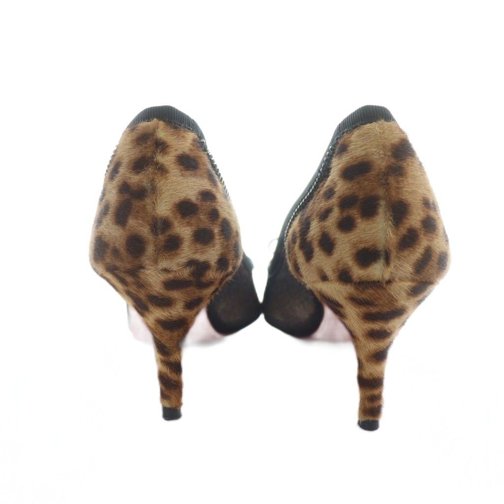  クリスチャンルブタン Christian louboutin パンプス ポインテッドトゥ ハラコ レース切替 ロゴ 36.5 23.5 cm 茶 ブラウン GY 19 |MQ フラットシューズ バレエシューズ パンプス