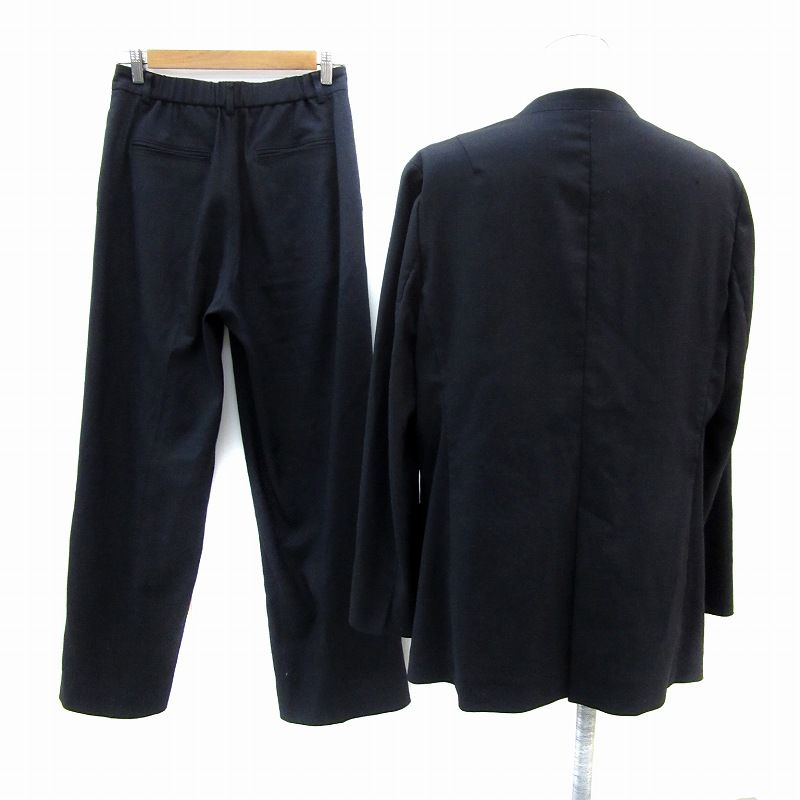 23区 オンワード樫山 22 SS セットアップ 上下 ノー ジャケット ミドル丈 ワイドパンツ ロング丈 44 38 紺 ネイビー MA 2 GY 19