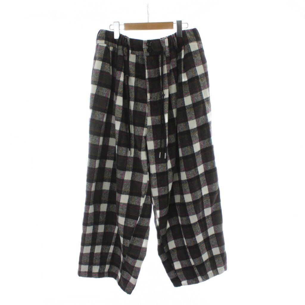 アングラン ANGLAN バルーンパンツ 黒 ブラック マルチ チェック柄 ワイド ロング丈 PP GY 19