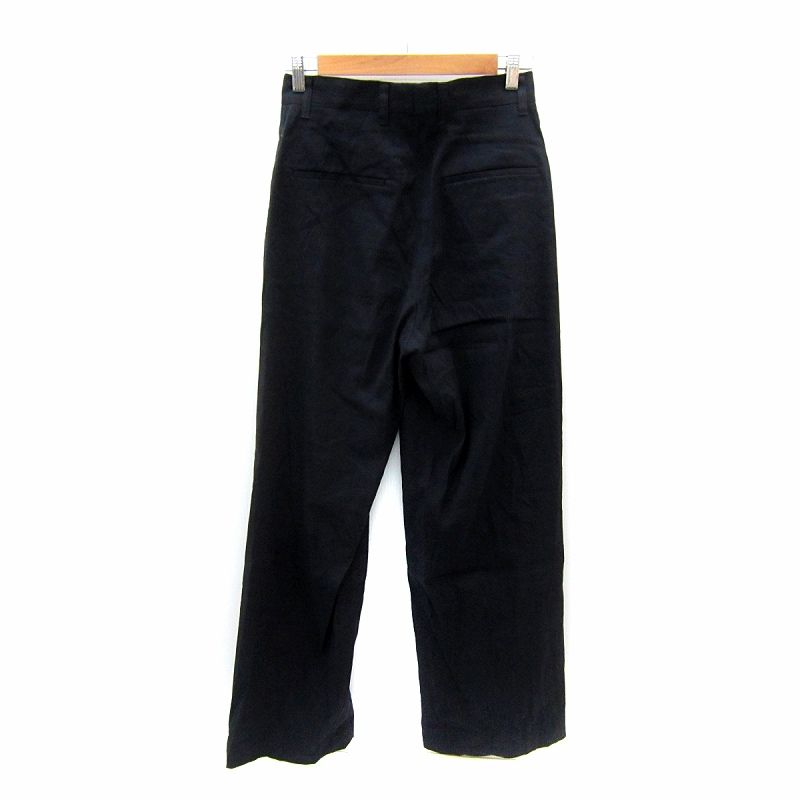 エディション Edition トゥモローランド 25 SS リネンストレッチラップスラックスパンツ ロング丈 無地 麻 36 S 黒 ブラック 34-04-51-04022 SY 2 GY 19