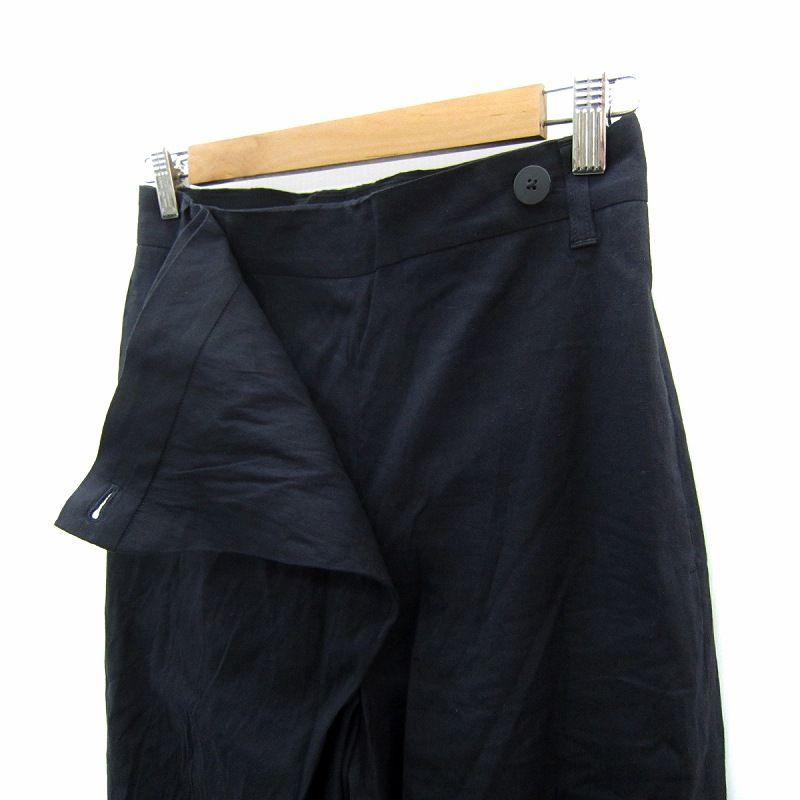  エディション Edition トゥモローランド 25 SS リネンストレッチラップスラックスパンツ ロング丈 無地 麻 36 S 黒 ブラック 34-04-51-04022 SY 2 GY 19 その他 パンツ