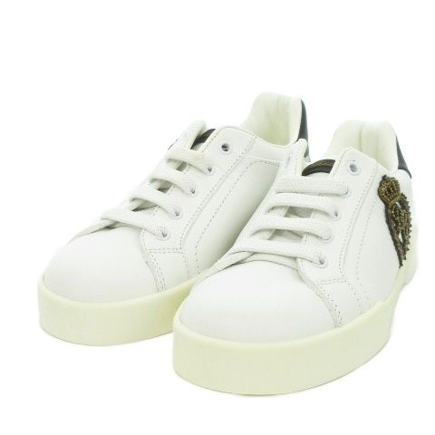 ドルチェ-ガッバーナ ドルガバ DOLCE-GABBANA スニーカー レザー 男女兼用 男の子 女の子 ボーイズ ガールズ 28 17.4 cm レースアップ ロゴ エンブレム 刺しゅう ビーズ |MN 3 GY 19