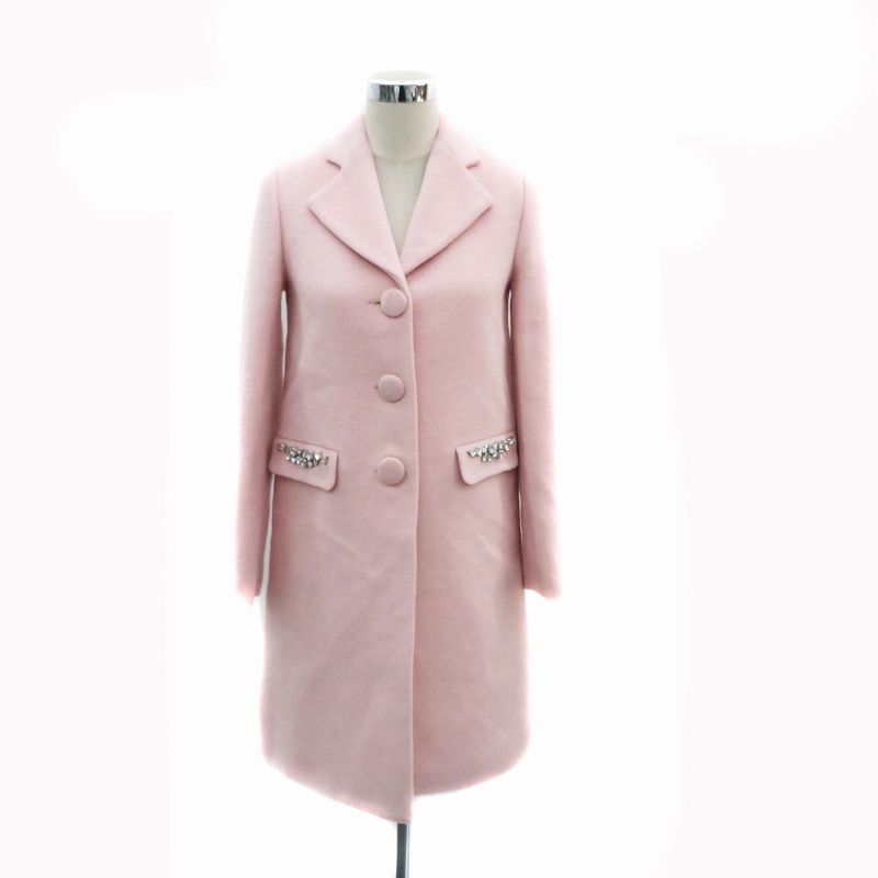 【中古】未使用品 ブルーガール タグ付き チェスターコート ロング丈 ビジュー 38 M ピンク ■GY19 レディース ブルーガール BLUGIRL タグ付き チェスターコート ロング丈 ビジュー