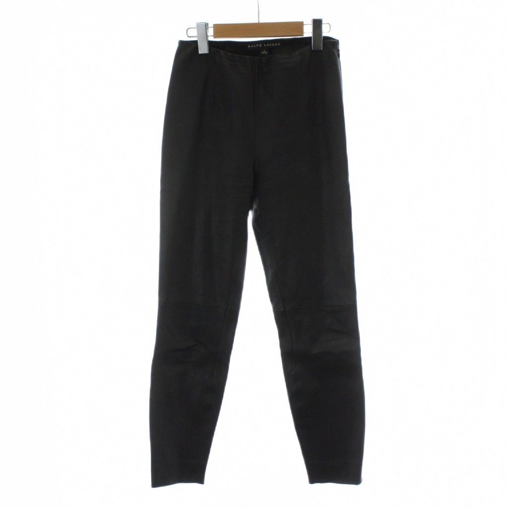 ラルフローレン RALPH LAUREN ラムレザーパンツ 4 黒 ブラック ストレート ロング丈 ボトムス |PP GY 19