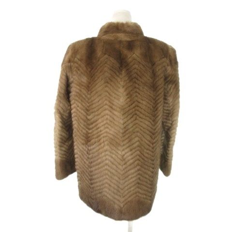 ロティニー ROTINY ファーコート ミンク 毛皮 スタンド ミドル丈 9 茶 ブラウン ヘリンボーン MN 24 GY 18