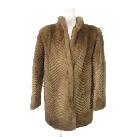 ロティニー ROTINY ファーコート ミンク 毛皮 スタンドカラー ミドル丈 9 茶 ブラウン ヘリンボーン |MN 24 GY 18