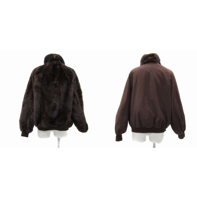 ミンクファーコート 毛皮コート ブルゾンジャケット リバーシブル ハーフ丈 無地 ジップアップ ブラウン 茶 SY 35 GY 18