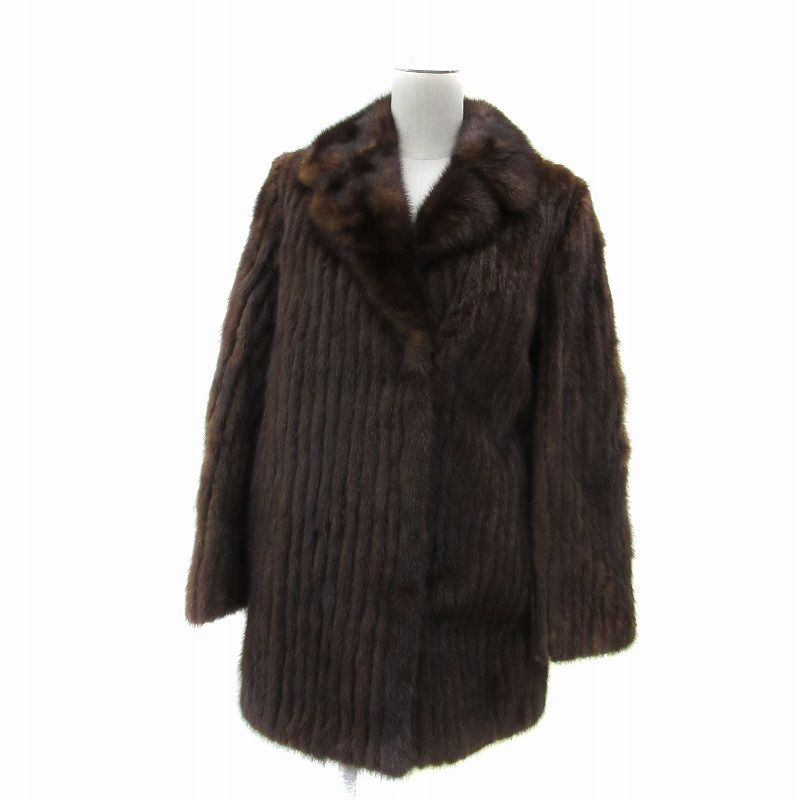 ミンクファーコート 毛皮コート ハーフ丈 無地 13 ブラウン SY 41 GY 18