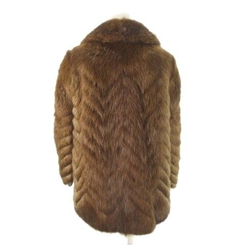 エンバ EMBA ファーコート ビーバー 毛皮 ショート丈 茶 ブラウン ヘリンボーン MN 23 GY 18