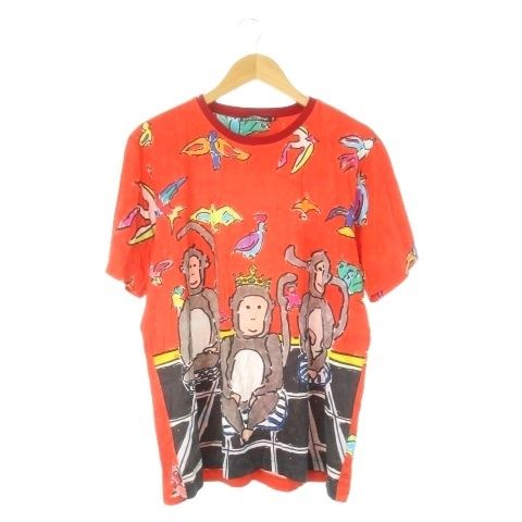 ドルチェ&ガッバーナ ドルガバ DOLCE&GABBANA Tシャツ 半袖 イラストプリント アニマル 鳥 お猿 52 XL 赤 レッド /CK8 ■GY11