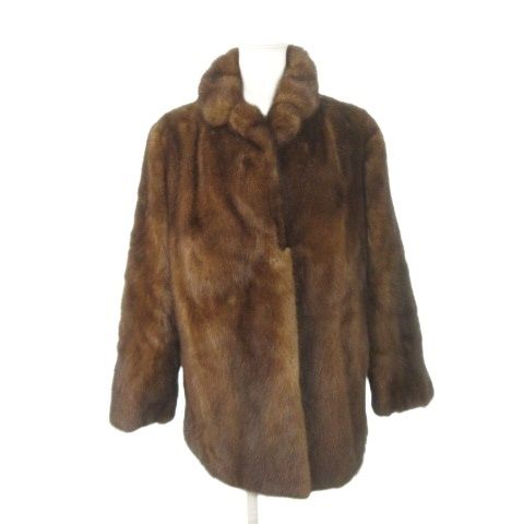 ノーブランド ファーコート ミンク 毛皮 ハーフ丈 大きいサイズ 13 茶