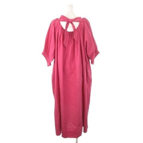 サラマリカ sara mallika ロングワンピース 五分袖 リボン ボリュームスリーブ コットン ピンク AH 11 GY 99