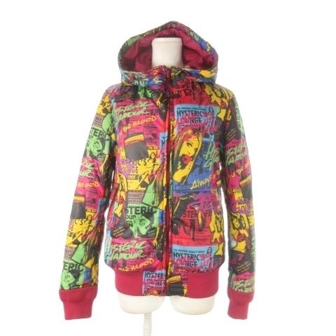 ヒステリックグラマー GLAMOUR プリマロフトナイロンタフタ 総柄フーデッドJK 中綿ジャケット フーディ ジップアップ 総柄 M ピンク CK 19 GY 01