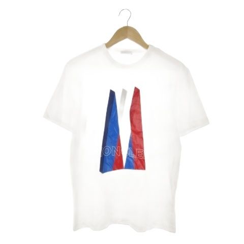 モンクレール MONCLER MAGLIA T SHIRT ロゴプリントTシャツ クルーネック 丸首 半袖 プリント ロゴ S 白 ホワイト CK 11 GY 01