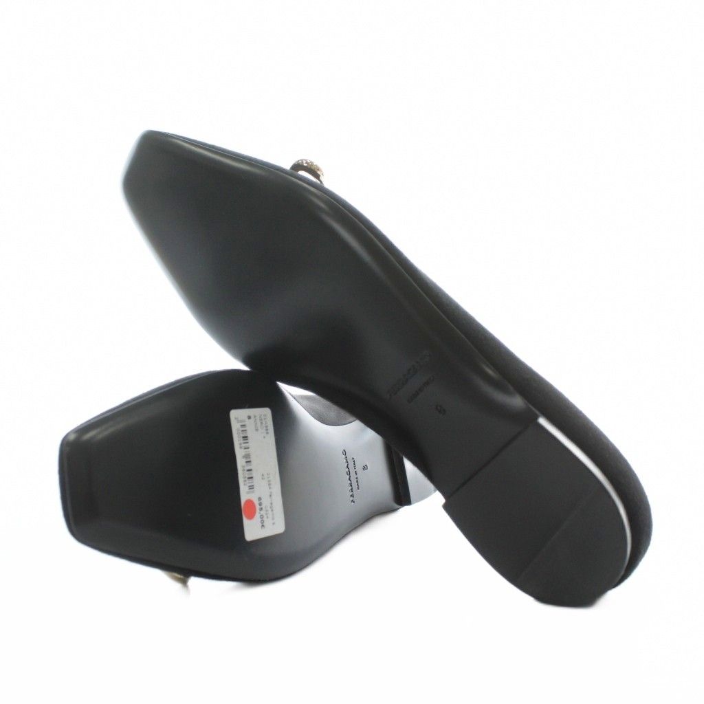  サルヴァトーレフェラガモ Salvatore Ferragamo ANNIE パンプス フラットシューズ スエード スクエアトゥ ロゴ ゴールド金具 8 25.5-26 cm 黒 ブラック XZ GY 19 その他 トップス