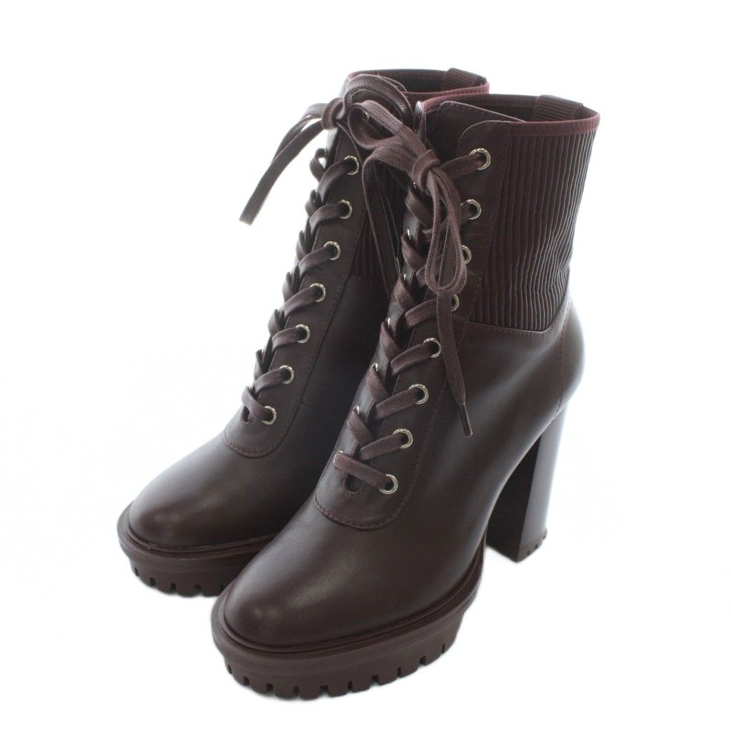 ジャンヴィトロッシ Gianvito Rossi マーティス MARTIS ショートブーツ レザー ラウンドトゥ ハイヒール レースアップ 36.5 23.5 cm ボルドー XZ GY 19