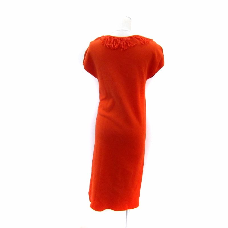 クルチアーニ cruciani ニットワンピース ロング丈 半袖 Vネック 無地 フリンジ シルク混 40 L オレンジ SY 19 GY