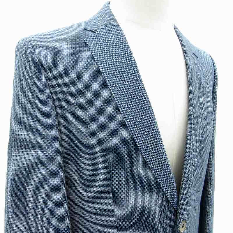 【中古】ヒューゴボス テーラードジャケット ブレザー 総柄 サイドベンツ ウール 50 L ネイビー ■GY18 メンズ ヒューゴボス HUGO BOSS テーラードジャケット ブレザー シングル