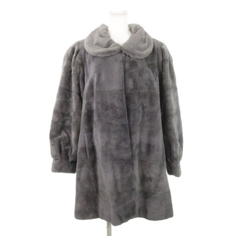 最終お値下げ◎EMBA シェアードミンク ショールカラー フレアコート エンバ EMBA ファーコート シェアードミンク 毛皮 染毛 ミドル丈 M