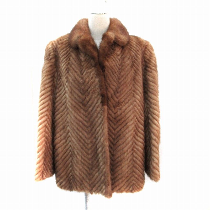 毛皮コート ァーコート ミンク ハーフ丈 13 大きいサイズ 茶 ブラウン SM 11 GY 18