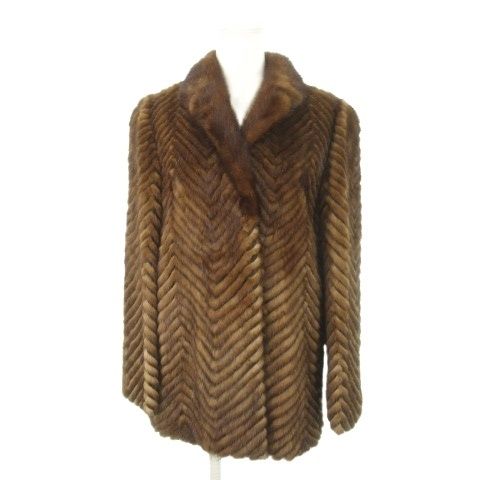 ノーブランド ファーコート ミンク 毛皮 ショート丈 11 茶 ブラウン ヘリンボーン MN 25 GY 18