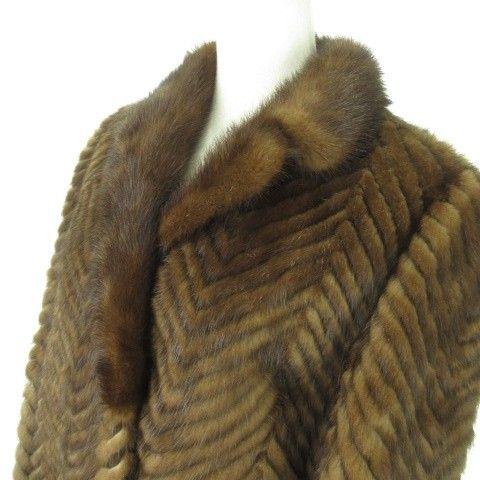 ノーブランド ファーコート ミンク 毛皮 ショート丈 11 茶 ブラウン