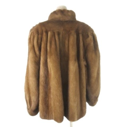 ノーブランド ファーコート ミンク ハーフ ミドル丈 毛皮 ぽんぽん 茶 ブラウン CK 14 GY 11
