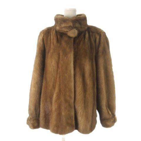 ノーブランド ファーコート ミンク ハーフ ミドル丈 毛皮 ぽんぽん 茶 ブラウン |CK 14 GY 11