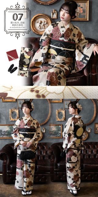 種類20：L/04.白木蓮 加加阿色 洗える着物 セット 「袷着物＋京袋帯＋