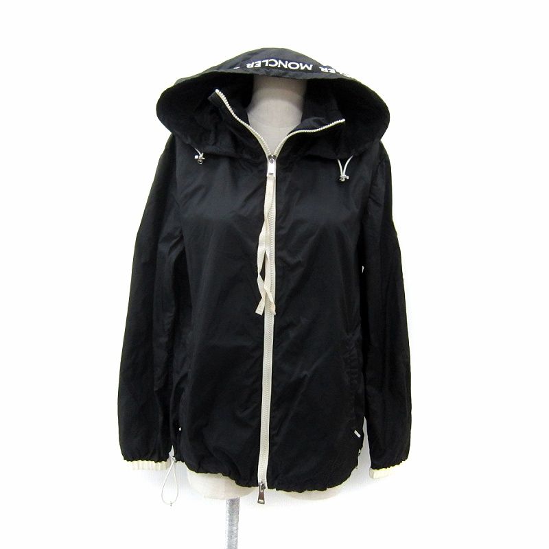 モンクレール MONCLER POMME ジャケット パーカー ミドル丈 ロゴ刺繍 ダブルジップ ナイロン 1 黒 ブラック C 0438 |SY 13