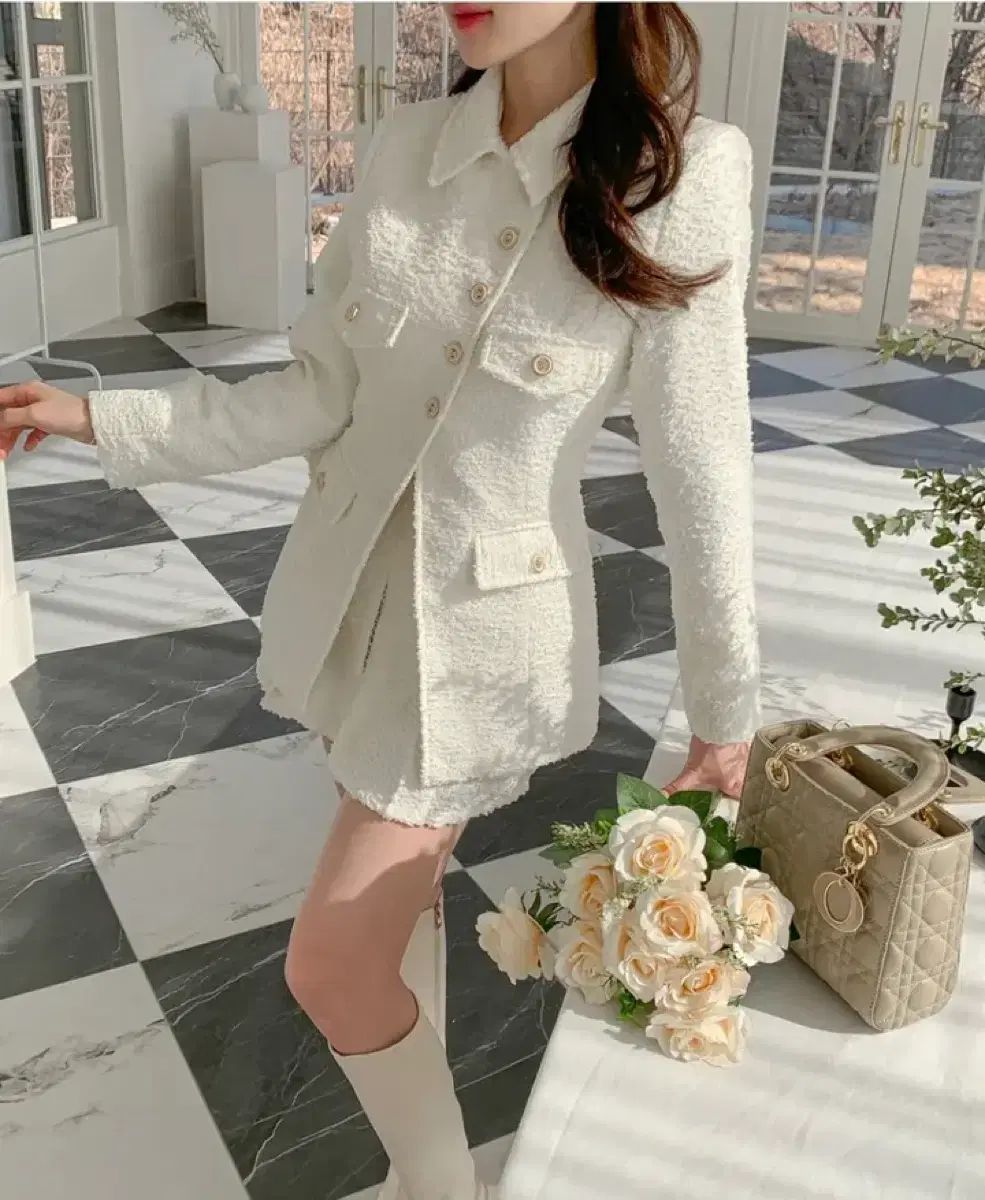 ツイード ジャケット セットアップ ツーピース セット スカート ハーフパンツ 冬コーデ パーティー衣装 ゲストルック