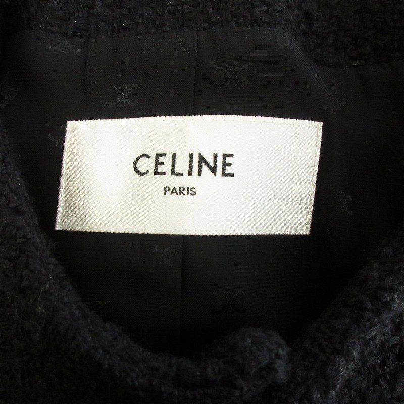 セリーヌ CELINE 美品 ツイードジャケット ノーカラー 金ボタン ウール