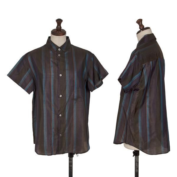 ワイズY's シルク混紡ストライプ半袖シャツ マルチ3