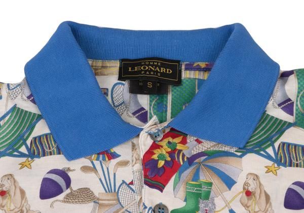ショップ レオナールLEONARD 総柄プリント天竺ポロシャツ マルチS