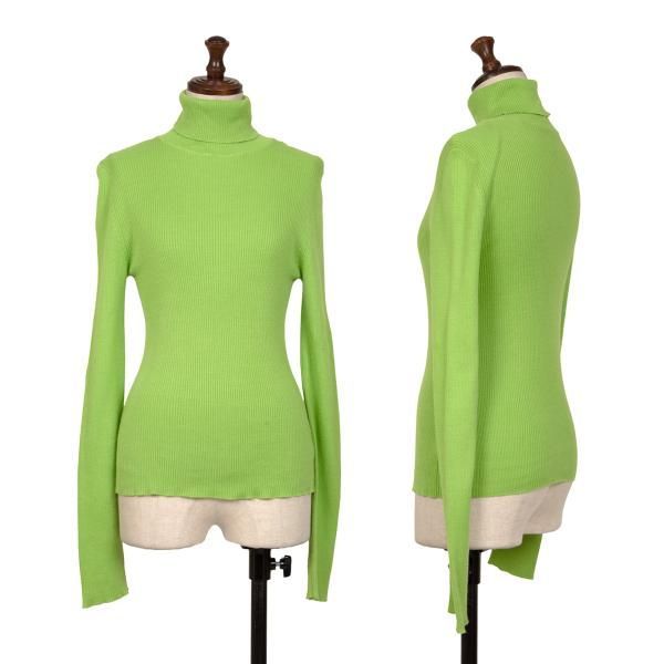 セリーヌCELINE タートルネックリブニットカットソー 黄緑M位