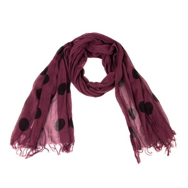 ワイズY's 安い コットンドットプリントフリンジストール ワイン黒