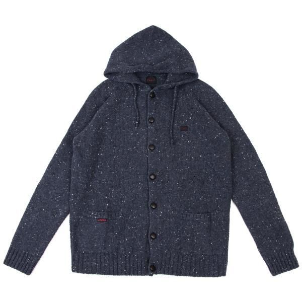 パパスPapas ウールナイロンマーブルフードニットジャケット 青L