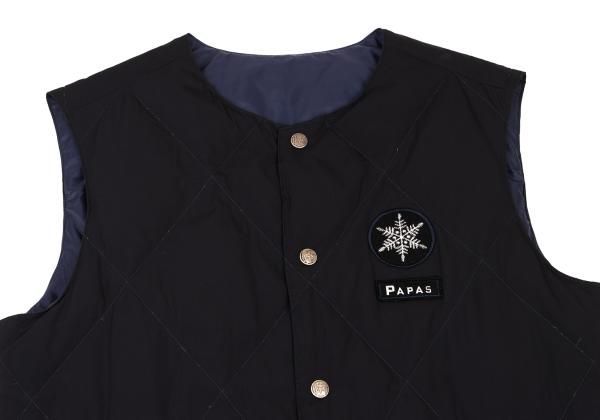 メンズ パパスPapas ナイロンキルティングダウンベスト 黒紺S