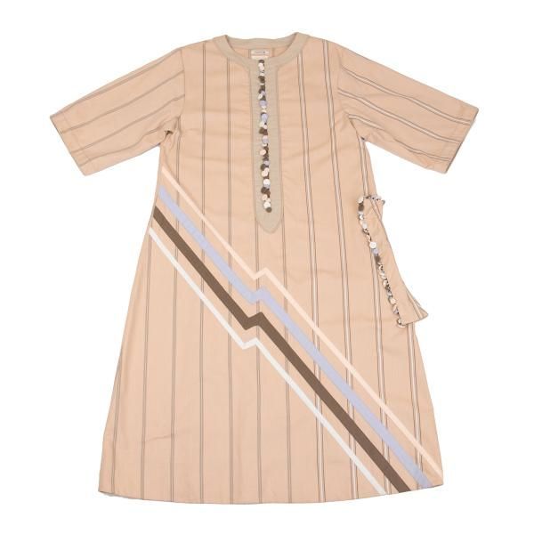 ヤブヤムYAB-YUM メニーボタンデザインストライプワンピース ベージュ