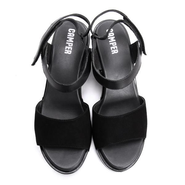 カンペールCAMPER レザー切替ヒールサンダル 黒38(24.5cm位)