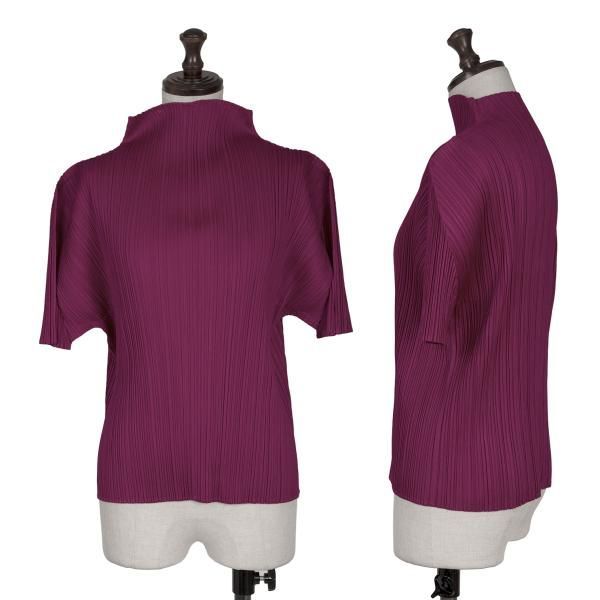 PLEATS PLEASE プリーツプリーズ 半袖 ハイネック シャツ プリーツプリーズPLEATS PLEASE プリーツハイネック半袖カットソー 赤