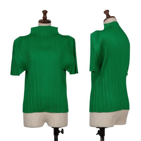 プリーツプリーズPLEATS PLEASE プリーツハイネック半袖カットソー 緑3