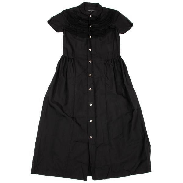 2021AWコムコム コムデギャルソン 裁断デザイン丸襟シャツ ワンピース M黒 トリココムデギャルソンtricot COMME des GARCONS 裁ち切りフリル丸襟