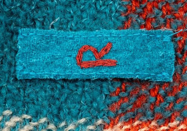 45rpm 割引 45R バイカラーチェックフリンジマフラー 朱色ターコイズ