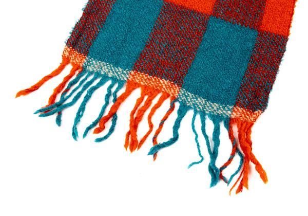 45rpm 割引 45R バイカラーチェックフリンジマフラー 朱色ターコイズ